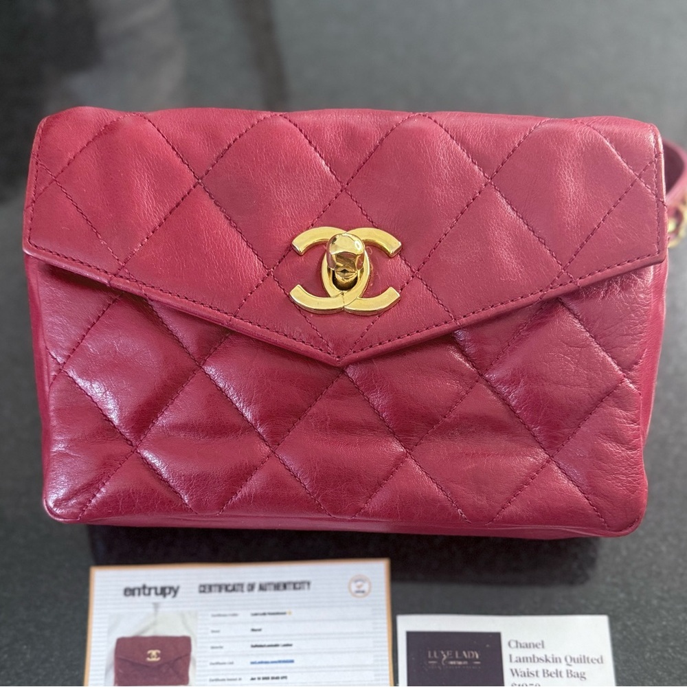 Chanel Red Lambskin Quilted Waist Belt Bag